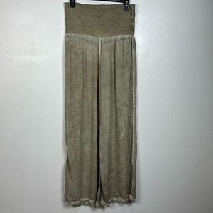 Elan Mineral Washed High Rise Wide Leg Pull On Pants In Pistachio Size L